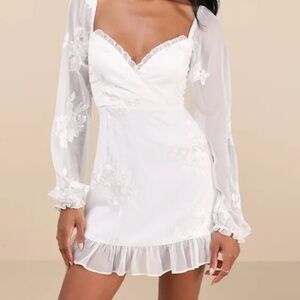 Lulus Flora White Embroidered Long Sleeve Mini Dress